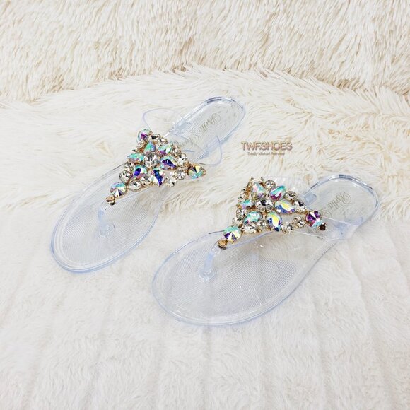 Very Cool Rhinestone Jelly Summer Sandals Crystal Clear - Picture 9 of 10